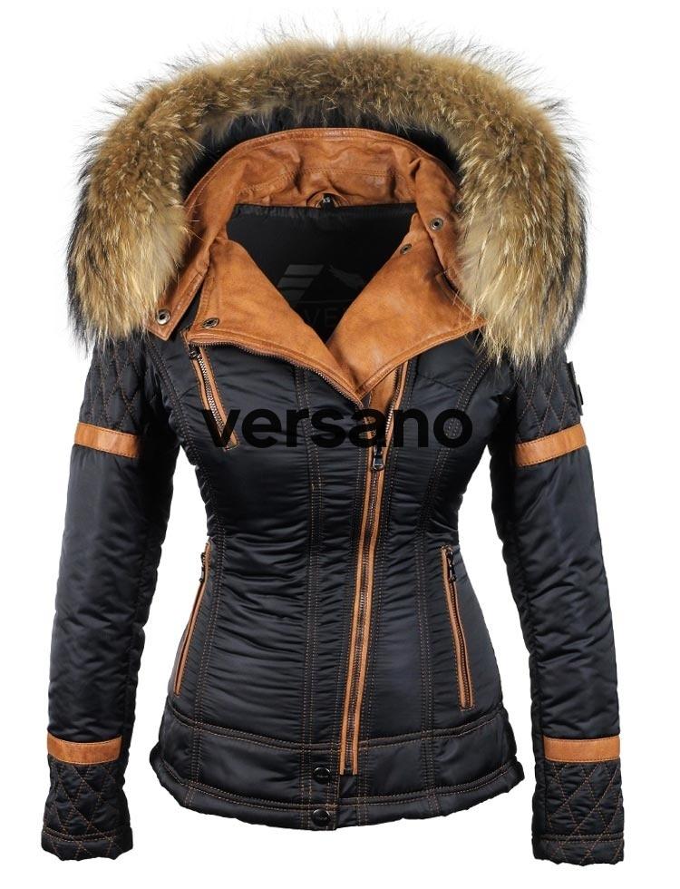 Manteau d'hiver pour femme Versano avec col en fourrure Farry Blue
