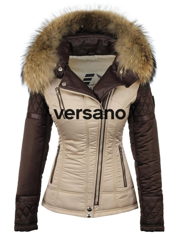 Manteau d'hiver pour femme Versano avec col en fourrure Farry Marron beige