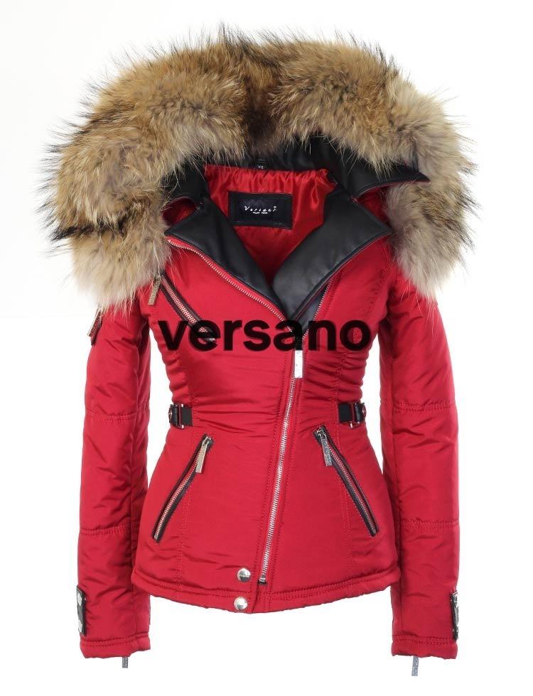 Manteau d'hiver pour femme Versano avec col en fourrure Karen Red