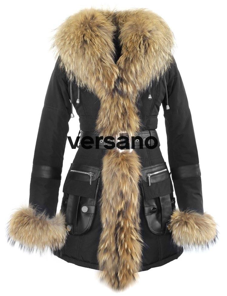 Manteau d'hiver pour femme Versano avec col en fourrure Mon Cheri Noir