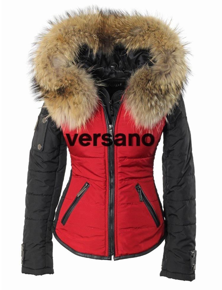 Abrigo de invierno Versano para mujer con cuello de piel Shamila Rojo-negro