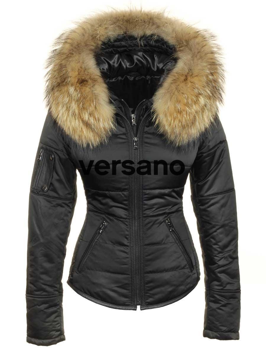 Manteau d'hiver pour femme Versano avec col en fourrure Shamila Black