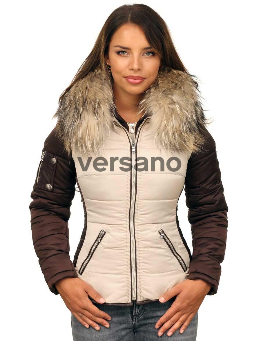 Versano-abrigo-de-invierno-mujer-con-cuello-de-piel-shamila-beige-marrón-modelo1