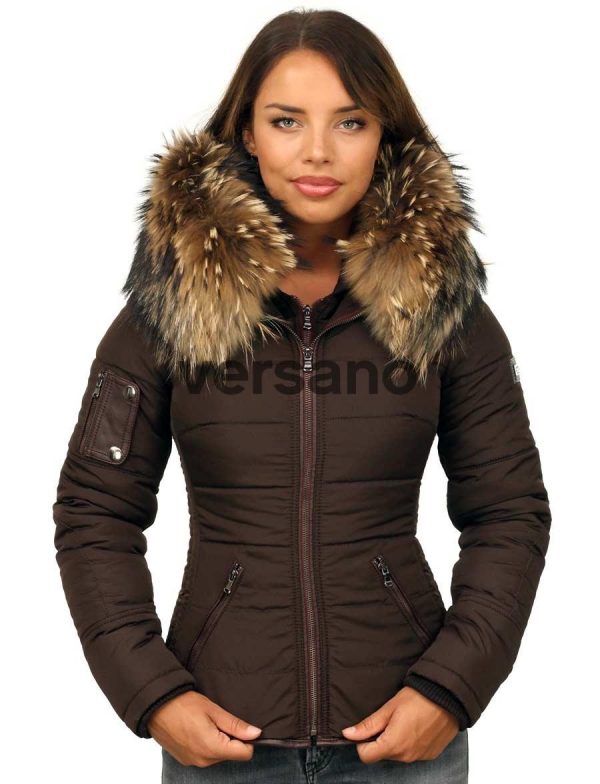 versano-manteau-d'hiver-femme-avec-col en fourrure-shamila-marron-model1