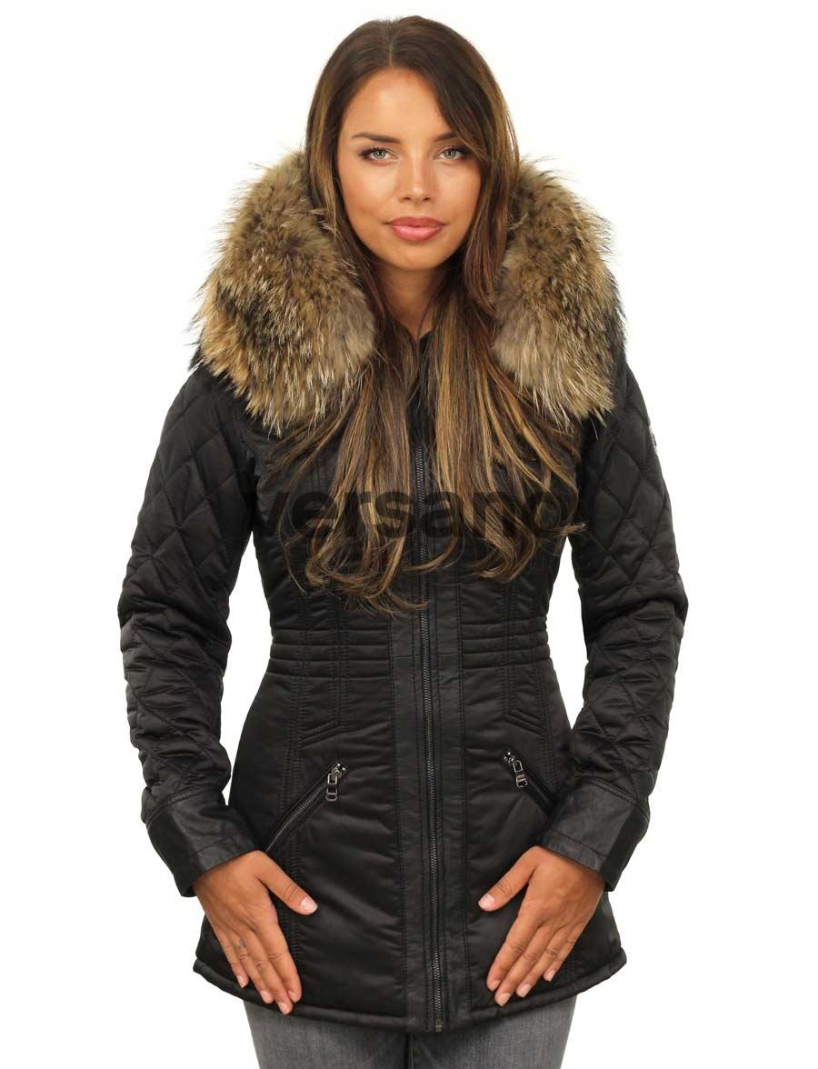 Versano Ladies Winter Coat With Fur Collar Charlet Black