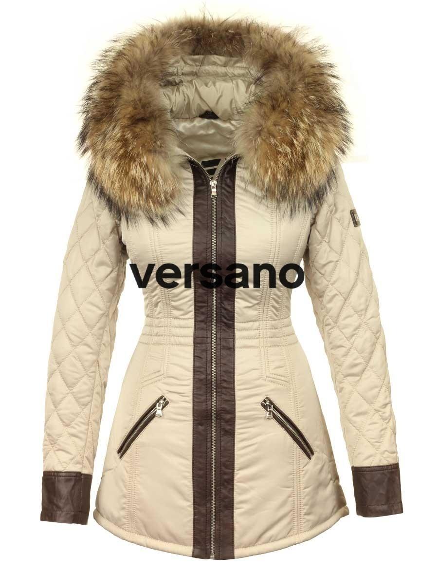 Manteau d'hiver pour femme Versano avec col en fourrure Beige Charlet