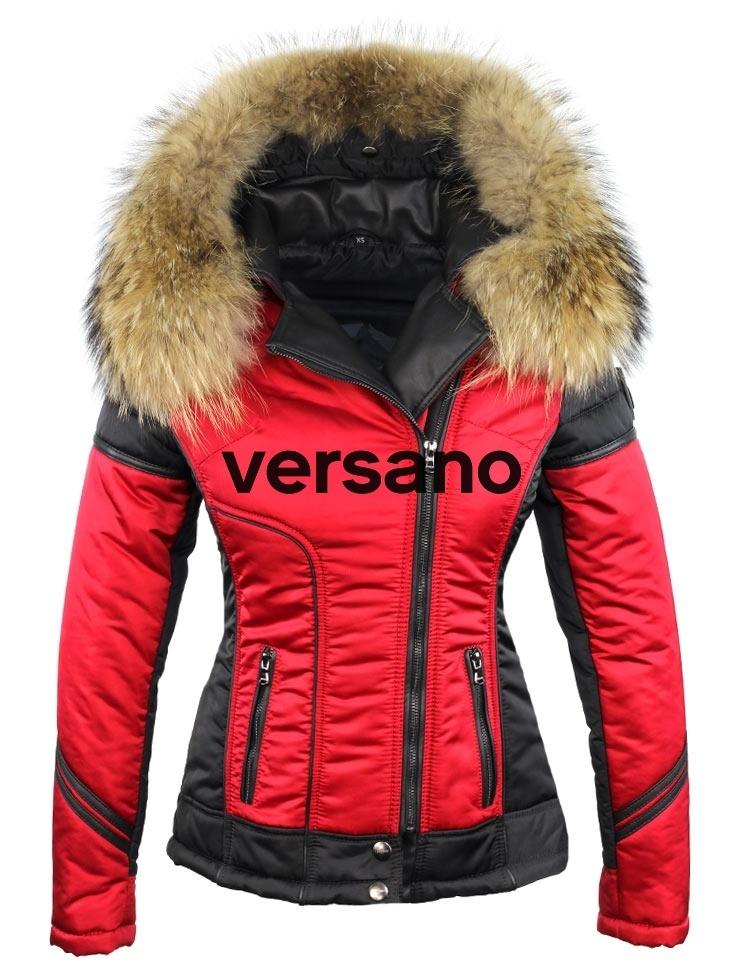 Manteau d'hiver pour femme Versano avec col en fourrure Karina Red