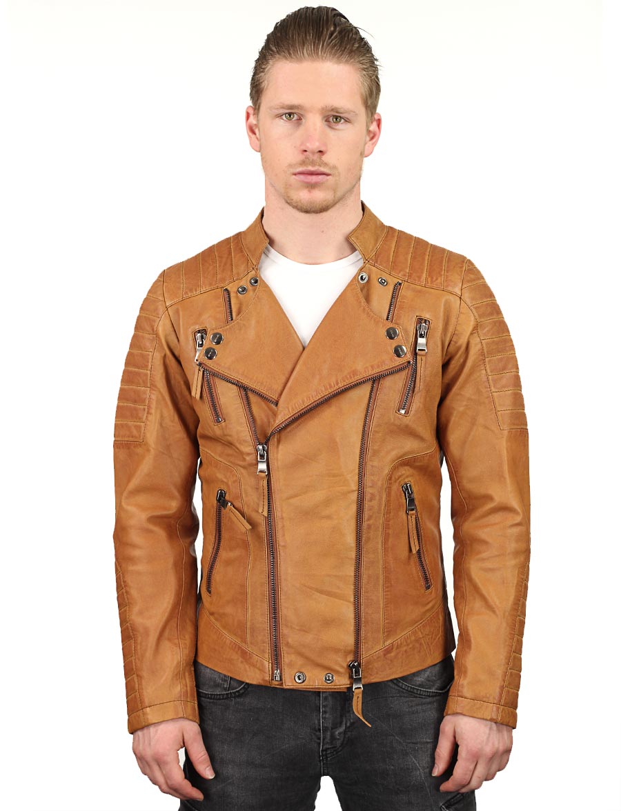 men's-biker-jacket-cognac - double-zippers-versano-tr60-model 3