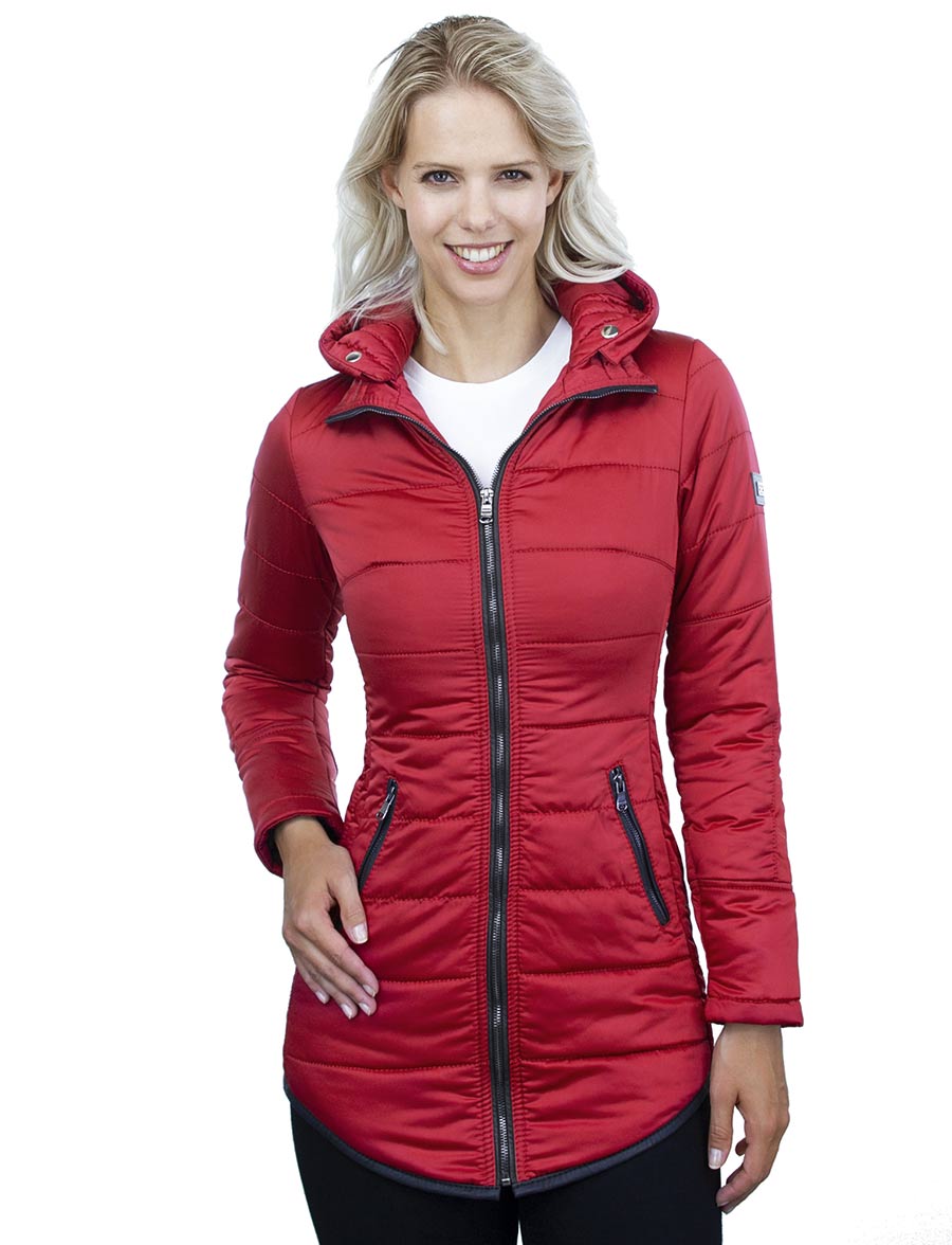 Mid-length ladies winter coat with fur collar Jenny red Versano