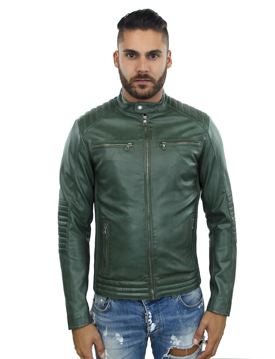 biker jacket men synthetic green TRR 46 Versano