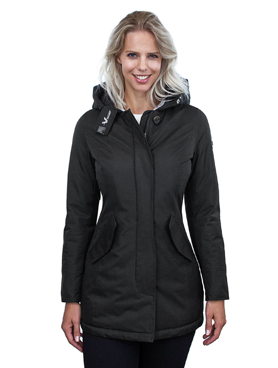 Ladies winter jacket parka with fur collar herringbone Rani black Versano