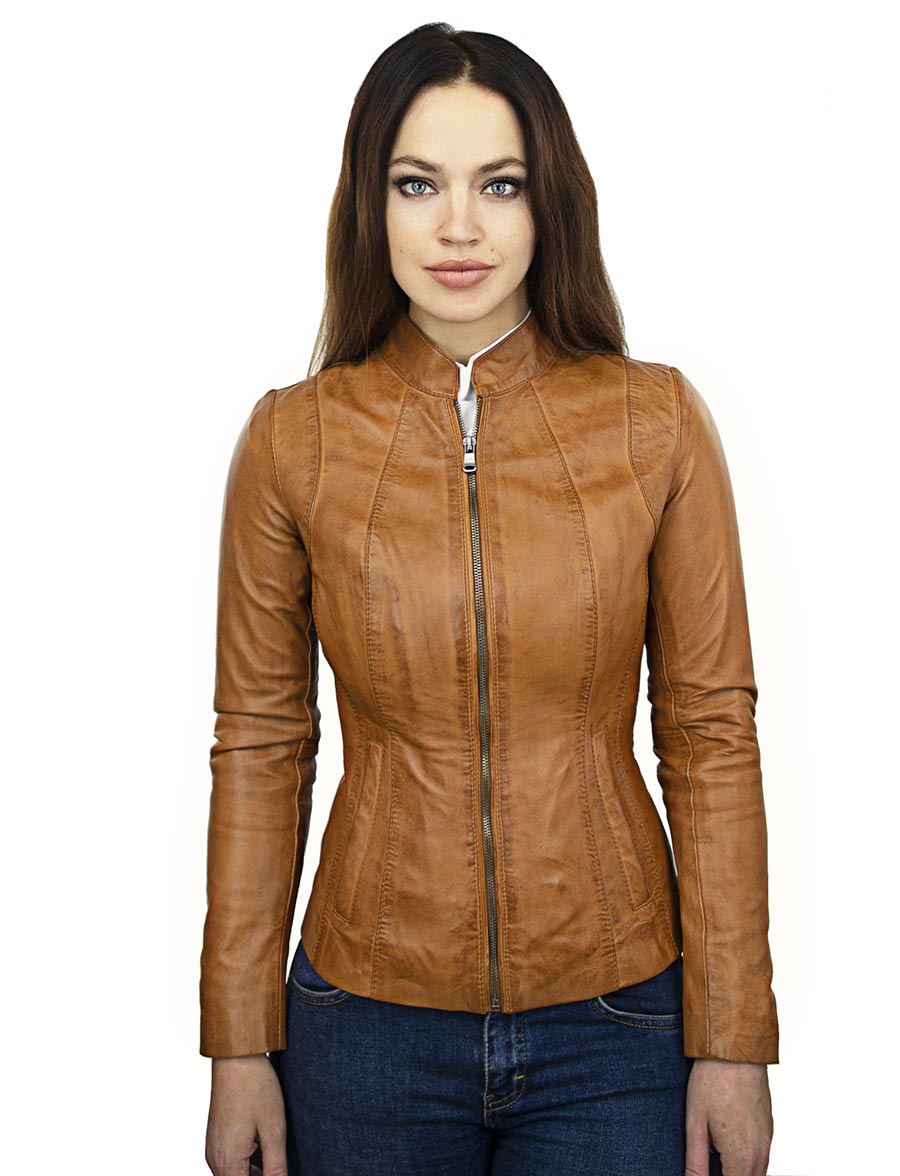 short leather ladies jacket 301 cognac Versano