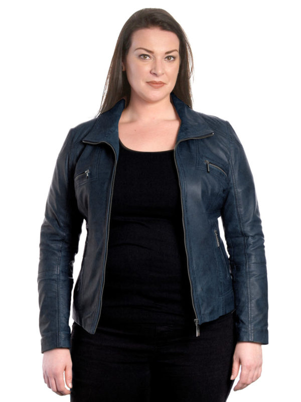 leather ladies jacket large sizes Pino blue Versano