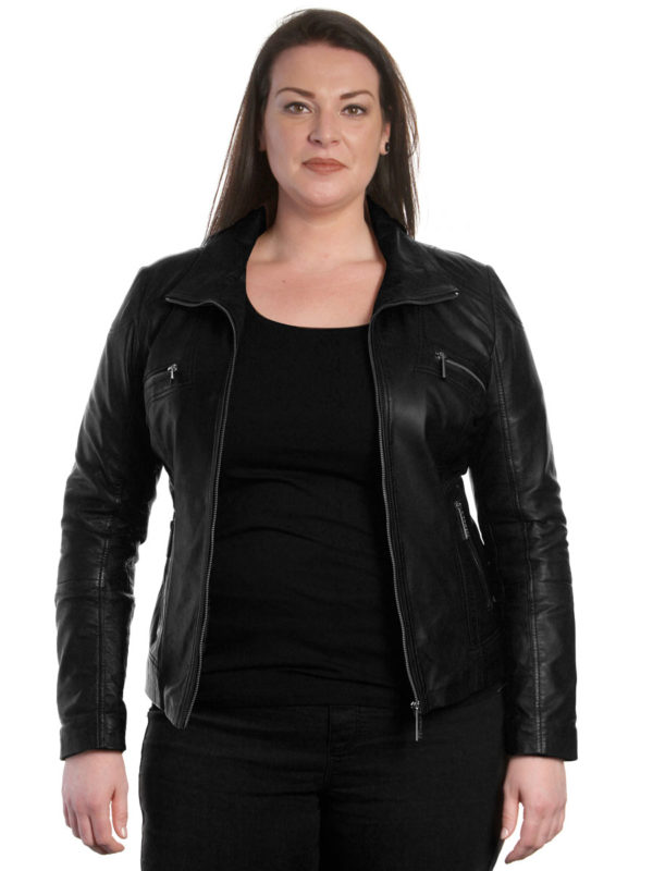 large size ladies Leather Jacket Versano Pino Black