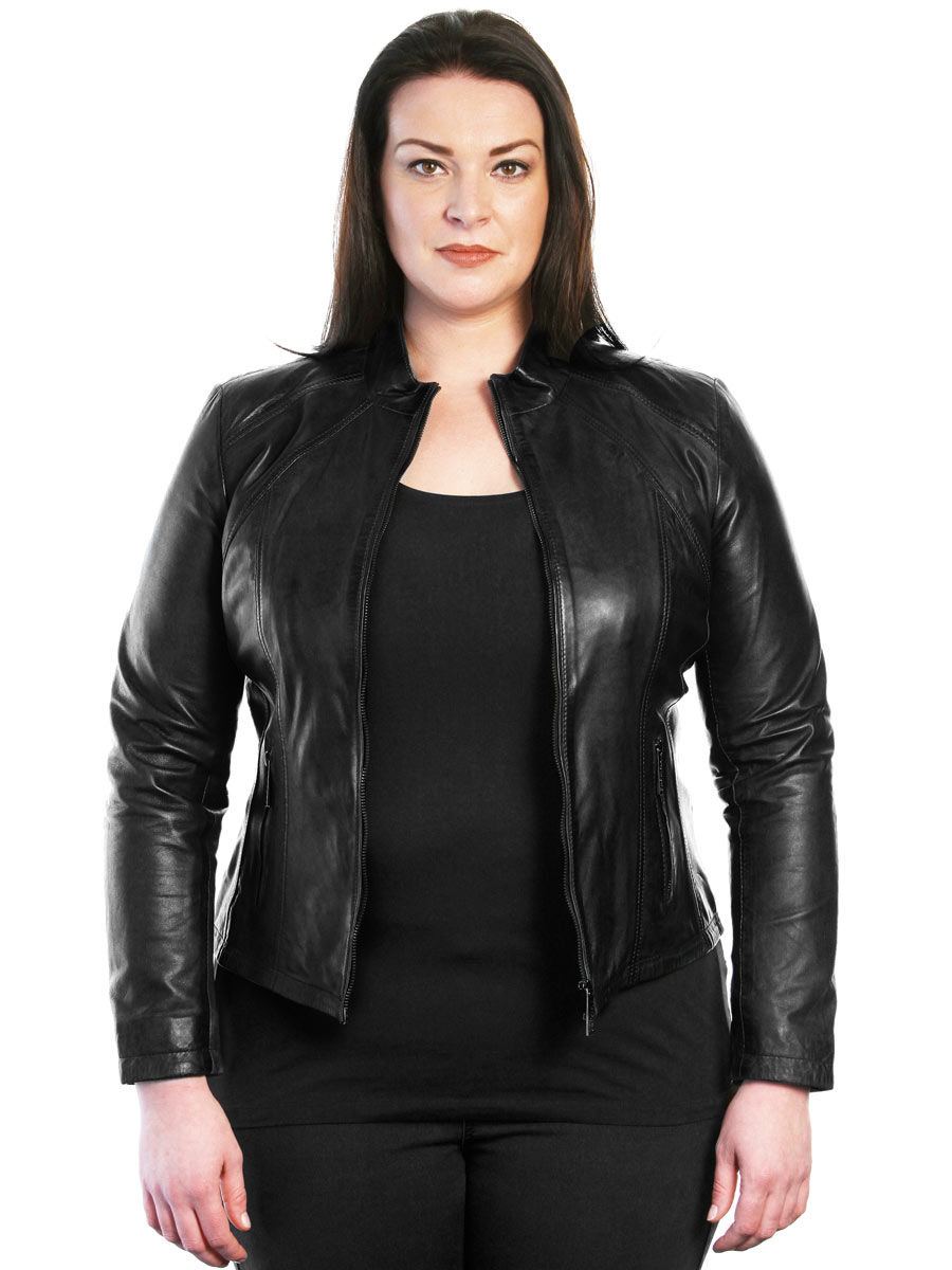 chaqueta de cuero para mujer de gran tamaño Versano 316 negro