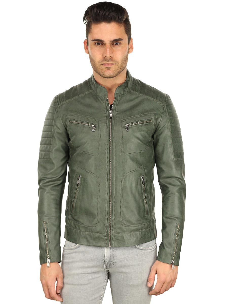 Imitation leather men's jacket biker green TRR 36 B Versano