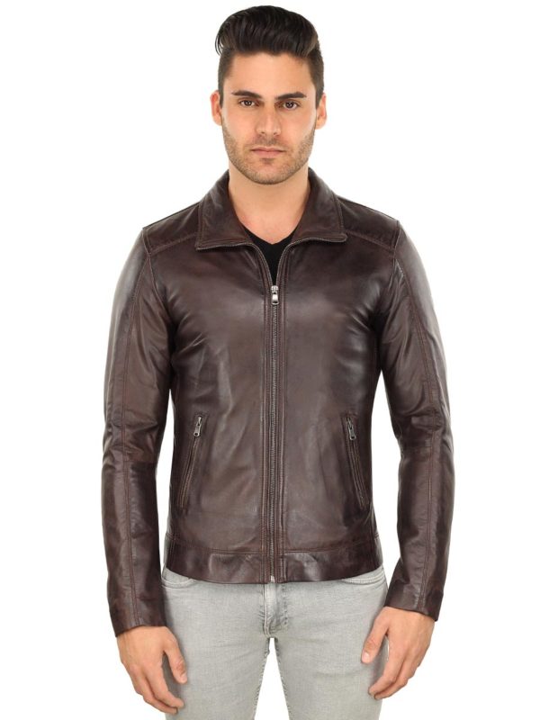 Leather men's jacket TR53 brown Versano