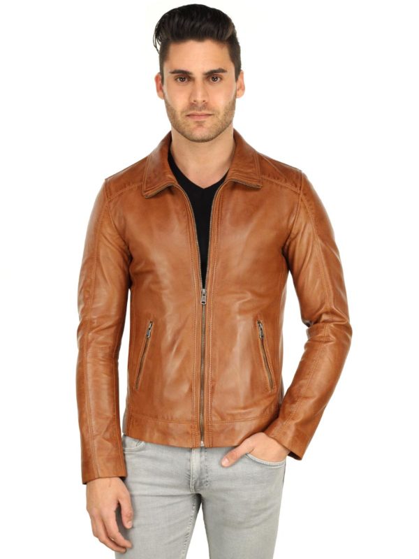 short leather men's jacket TR53 cognac Versano