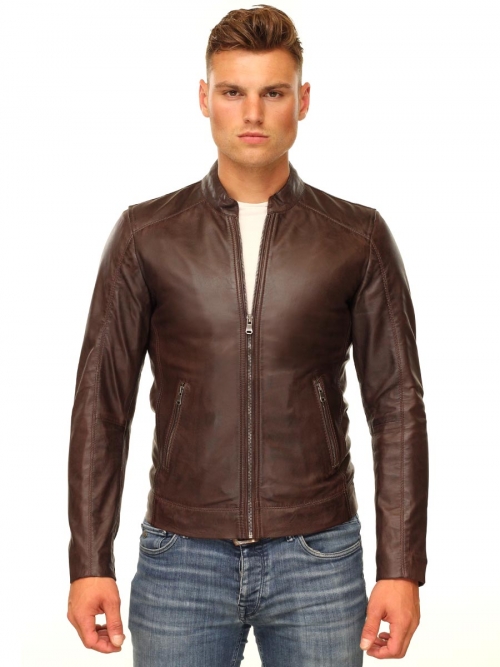 Leather men's jacket basic brown Versano TR36 S