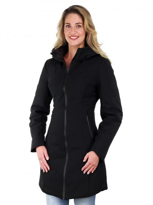 chaqueta de invierno para mujer de longitud media con capucha Zita negro Versano