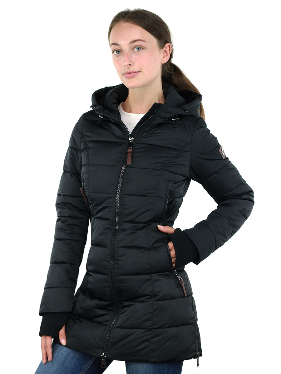 Manteau d'hiver pour femmes de longueur moyenne avec col en fourrure Sky Versano noir